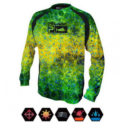 PELAGIC VAPORTEK DORADO HEX GREEN TECHNICAL SHIRT